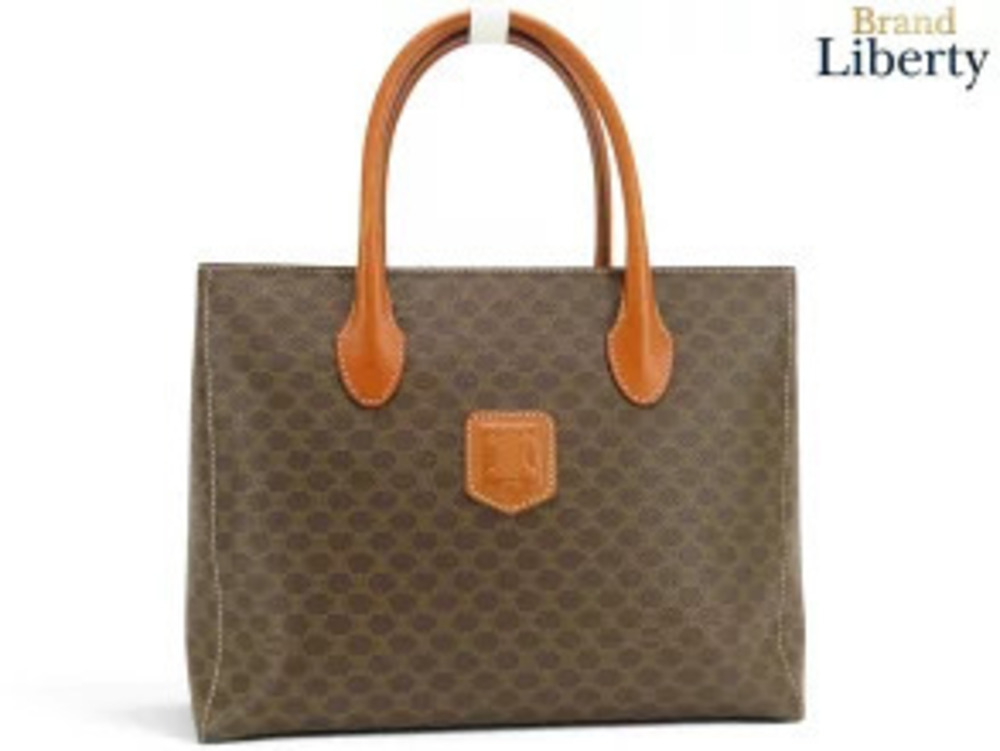 Celine Macadam Tote Bag Handbag Brown Dark Leather